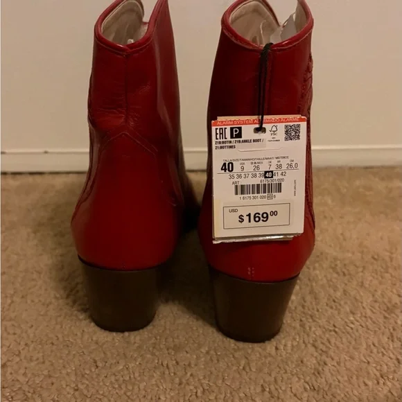 NWT ZARA Red Western Cowboy Embroidered Leather Ankle Boots | Size US 9 - Picture 4 of 5